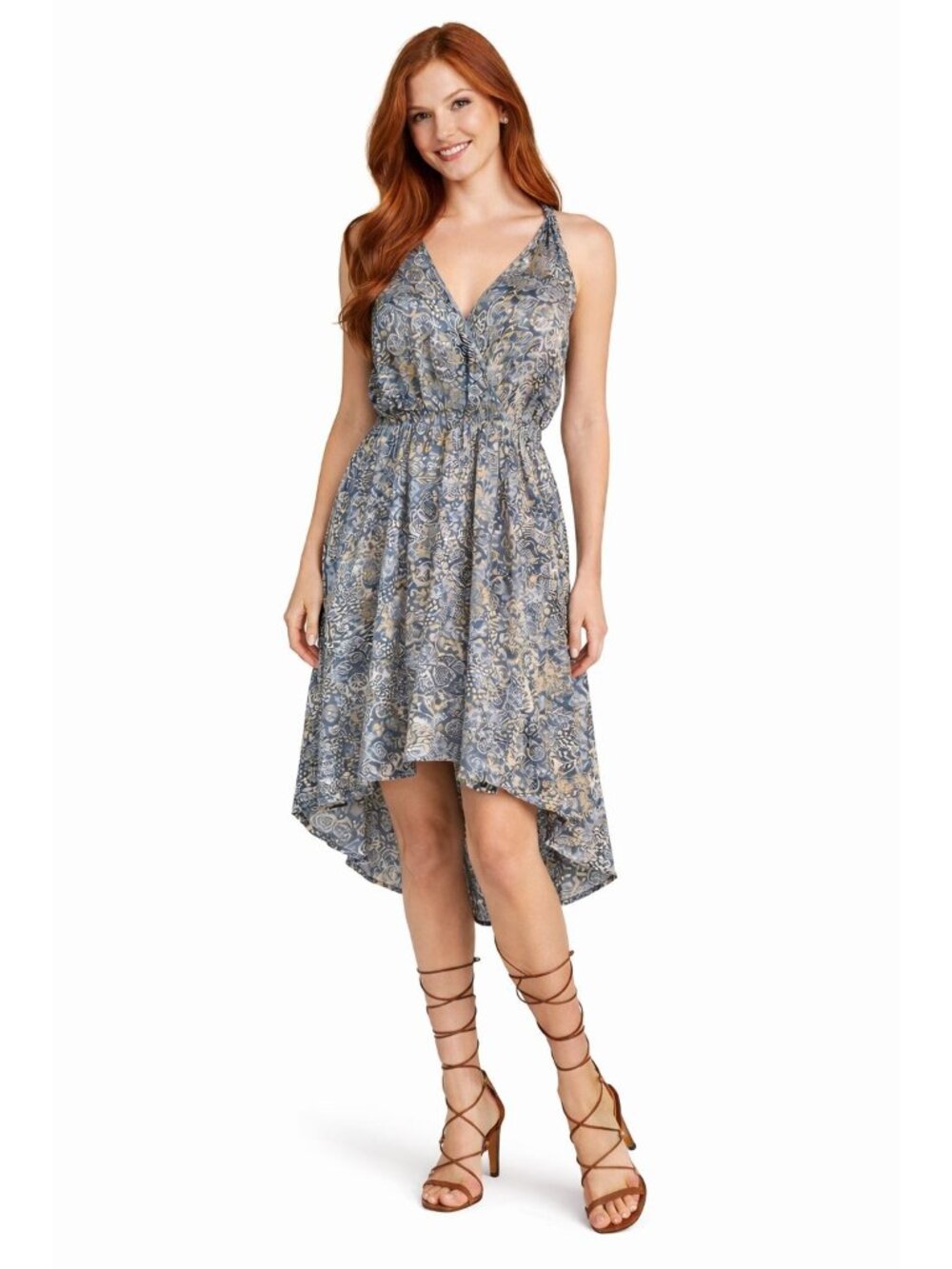 2/$30 ZARA Basic S Blue & Gold Backless Halter Midi Dress Asymmetrical
